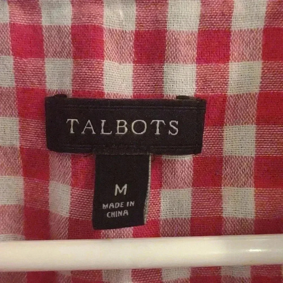 Talbots women's medium‎ pinks & blues plaid 3/4 sleeve 4 button v-neck top - Picture 4 of 5